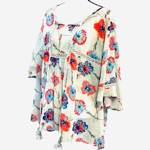 Chelsea & Theodore Woman Floral Boho Tunic top Off-White Floral S2X - Picture 1 of 9